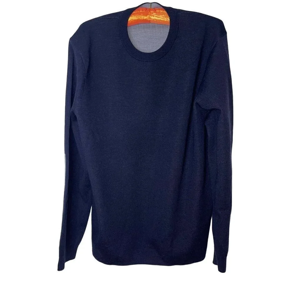 Theory Mens Sweater Blue Gray Size XL Wool Spandex Colorblock Sleeve Crew Neck